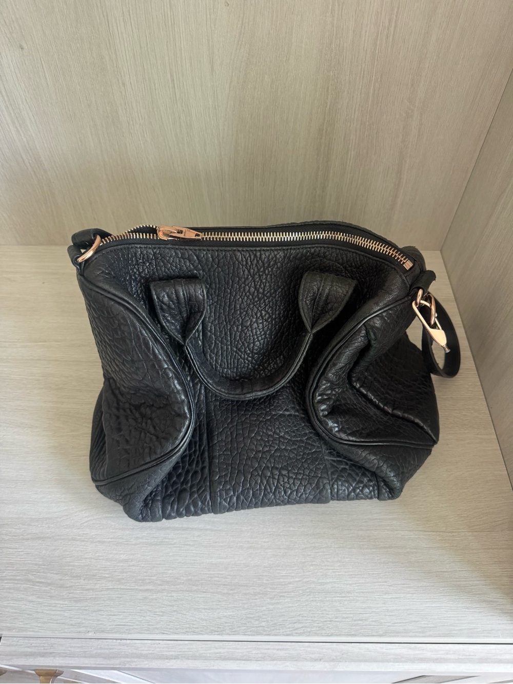 Alexander Wang Black Pebbled Leather Satchel with Rose Gold Hardware